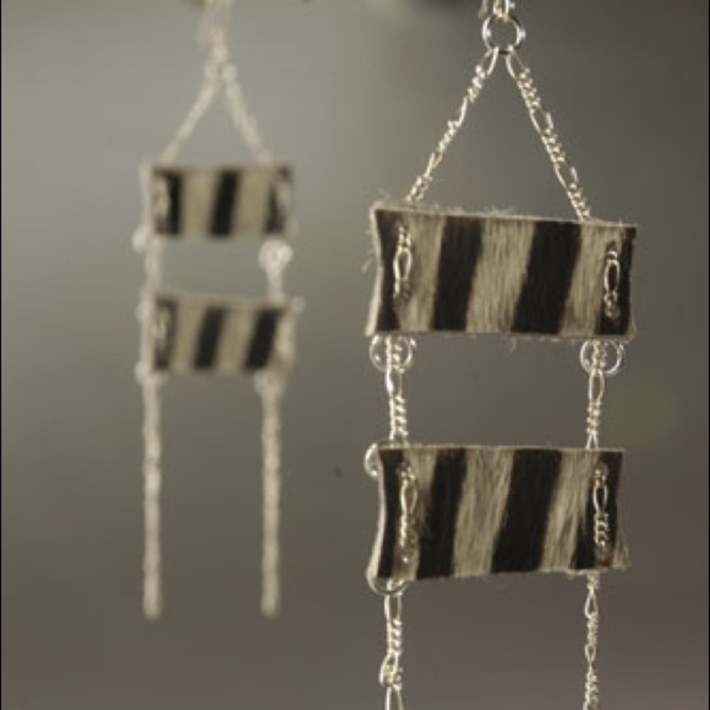 NWT Zebra print Mohair Leather Ladder Earrings